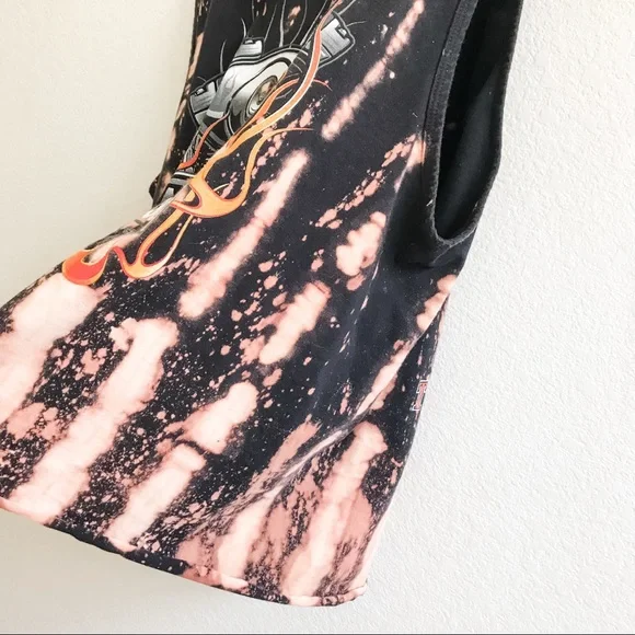 SOLD—Custom Harley Davidson Tie Dye Tank Top w/ Flames Graphic. Black, Large - Picture 7 of 13